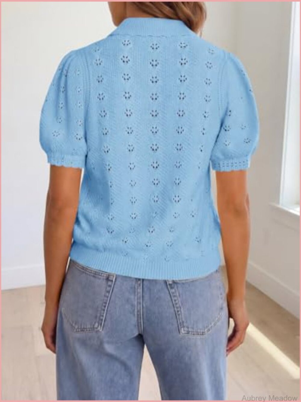 Lightweight Cotton Crochet Knit Cardigan Short Sleeve Button Front - Picture 5 of 7